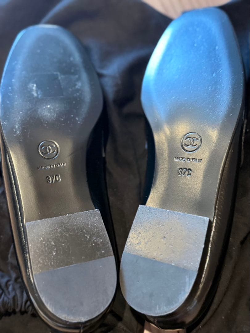 CHANEL レザー ローファー チェーン CCロゴ ブラック サイズ37C