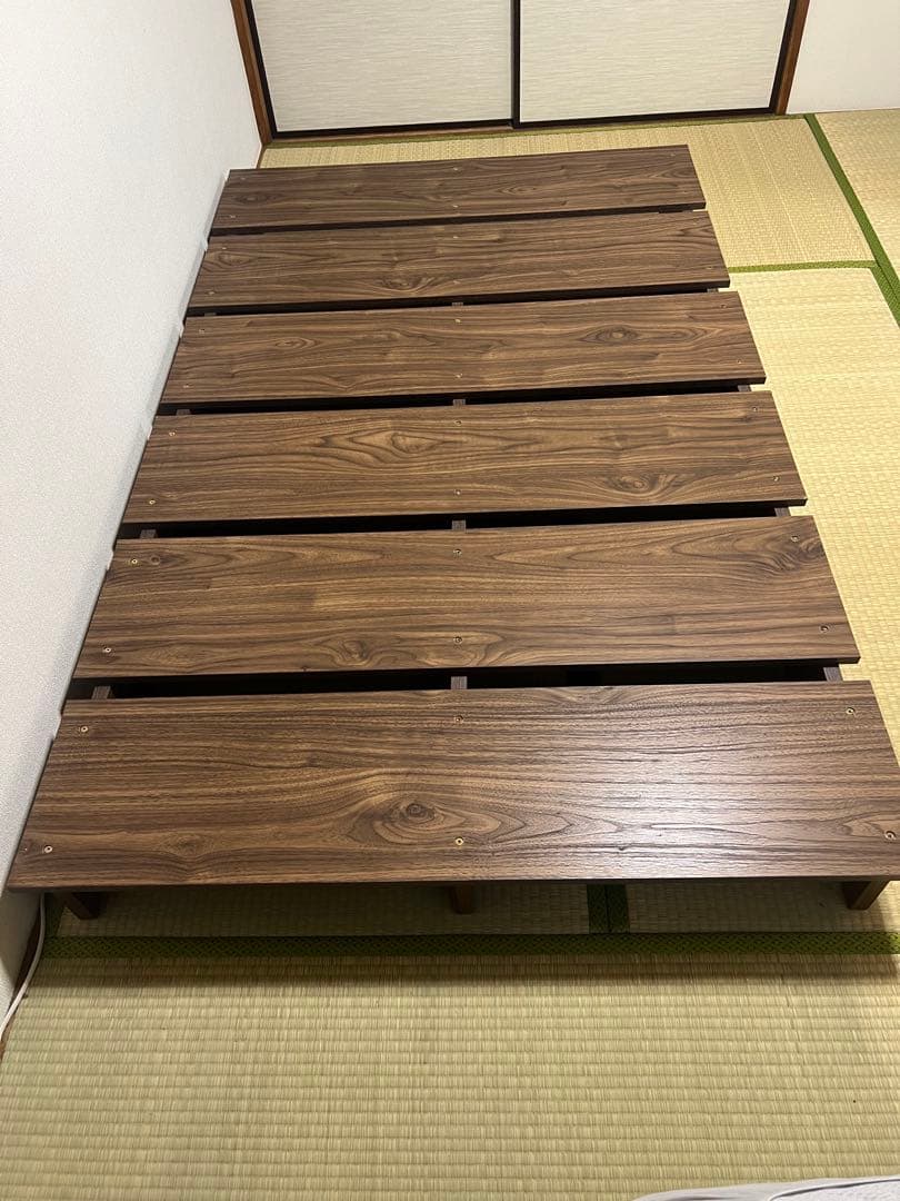 ロウヤ ベッドフレーム セミダブル ウォルナット(幅DIY加工済み) 送料込