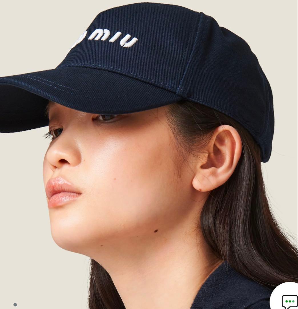 MIU MIU ドリル ベースボールキャップ ネイビー 帽子　L