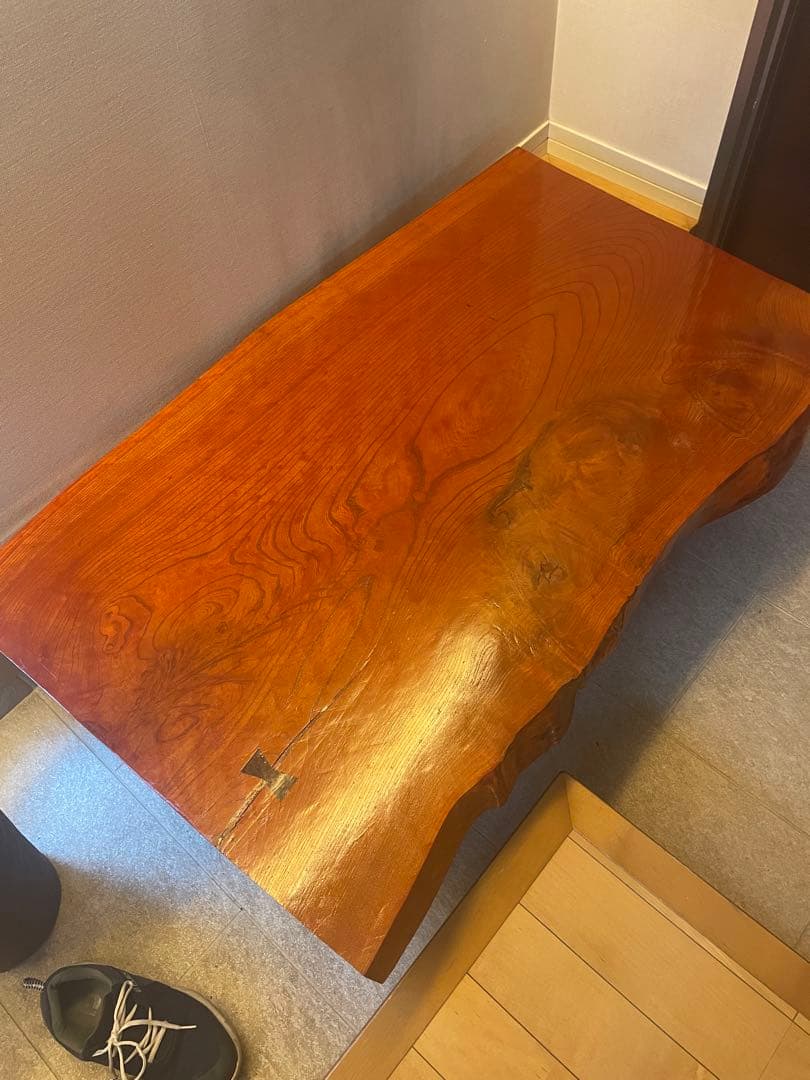 天板20万円★栃の木(トチノキ) 天然木座卓★美品★足が折れるタイプ★