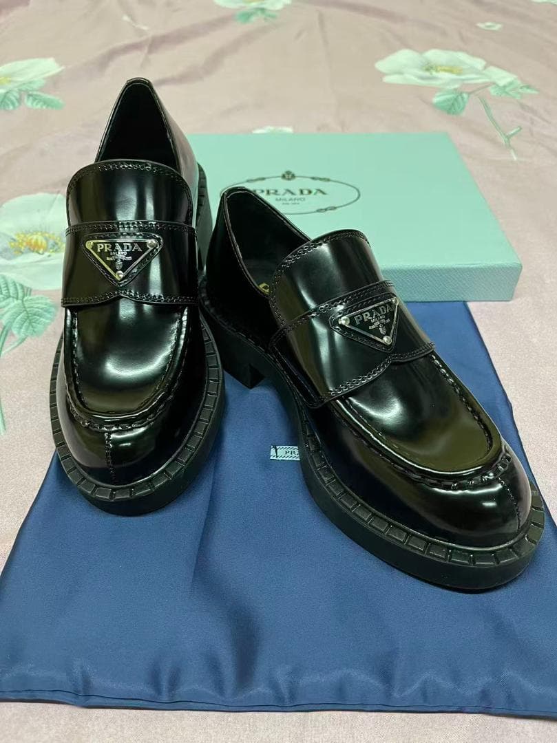 極美品 PRADA ブラック ローファー 厚底 37