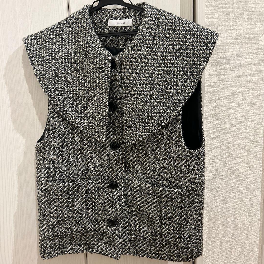 ジャケット・アウター eLLa big collor tweed gilet