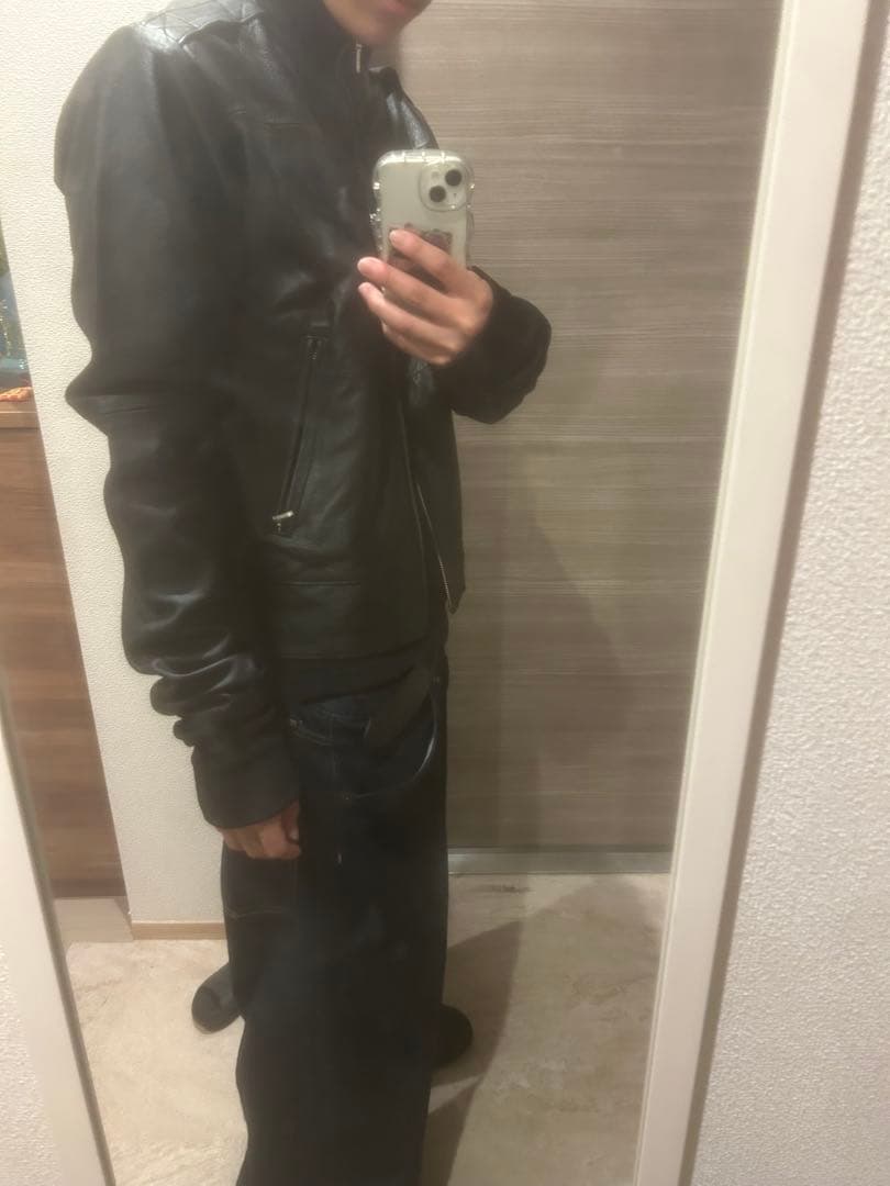 ジャケット・アウター real leather double zip black archive