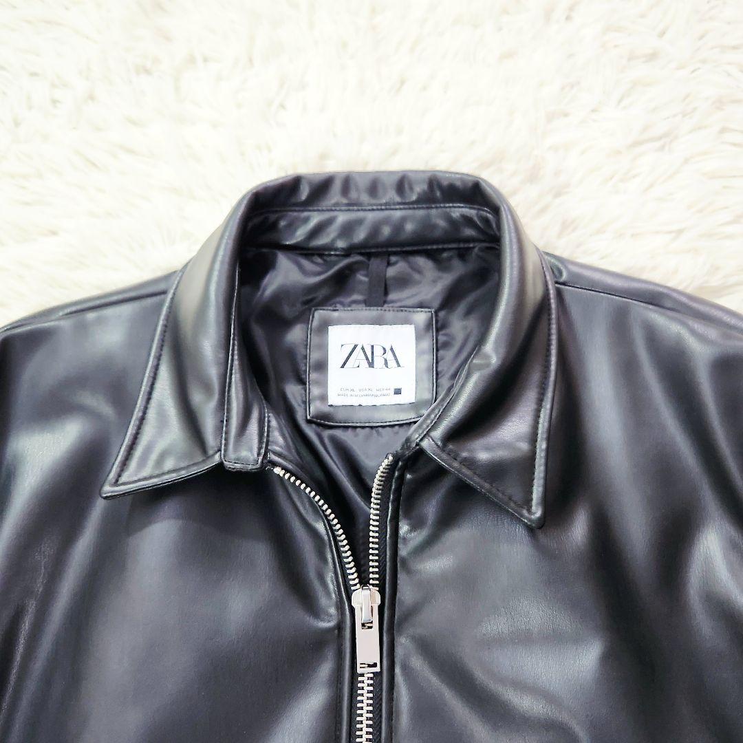 ZARA ザラ フェイクレザーボンバージャケット ダブルジップ メンズ 黒 XL