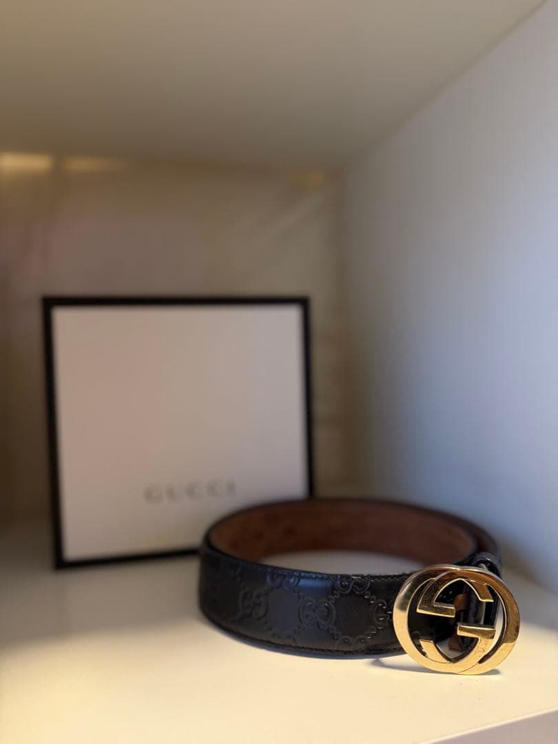 シ*ン様 GUCCI グッチ ベルト GGマーモント レザー ブラック ゴールド