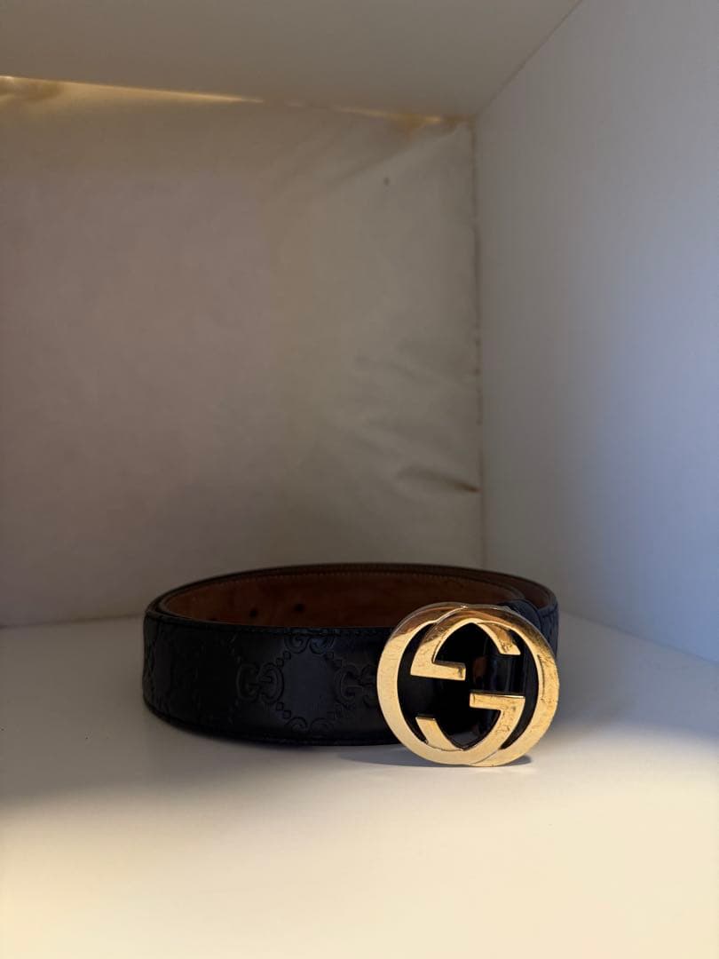 シ*ン様 GUCCI グッチ ベルト GGマーモント レザー ブラック ゴールド