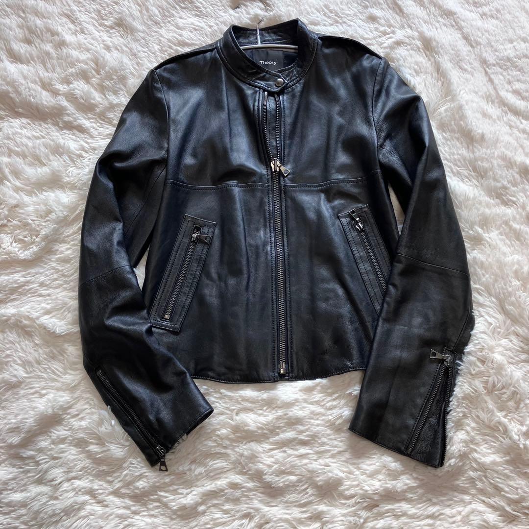【美品】現行ロゴ　Theory ラムレザー　シングル　ライダースジャケット