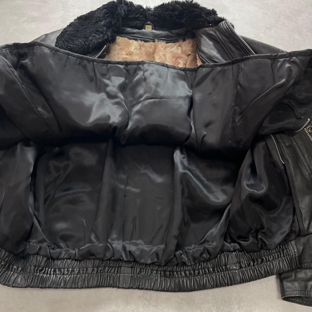 【チェキアンラム×羊革】archive レザージャケット 襟ボア 黒 XL相当