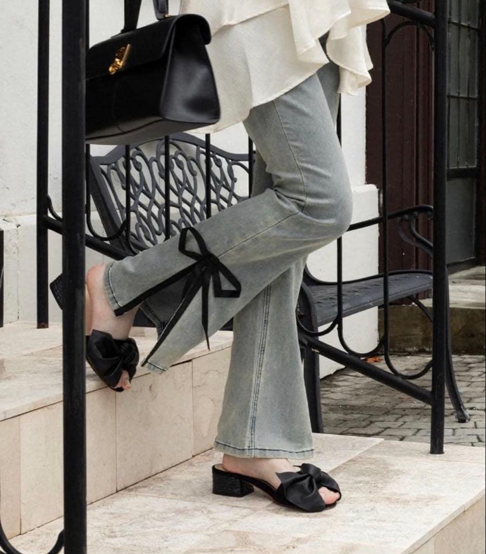 RANCLIC side slit denim ribbon pants パンツ