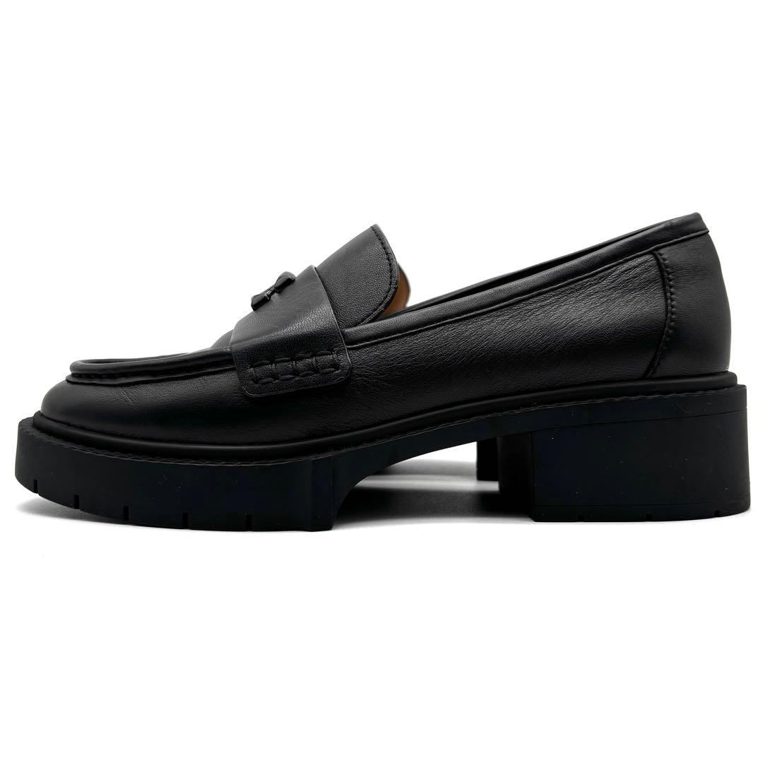 未使用保管品 コーチ リア ローファー C金具 レザー レディース 23cm 黒