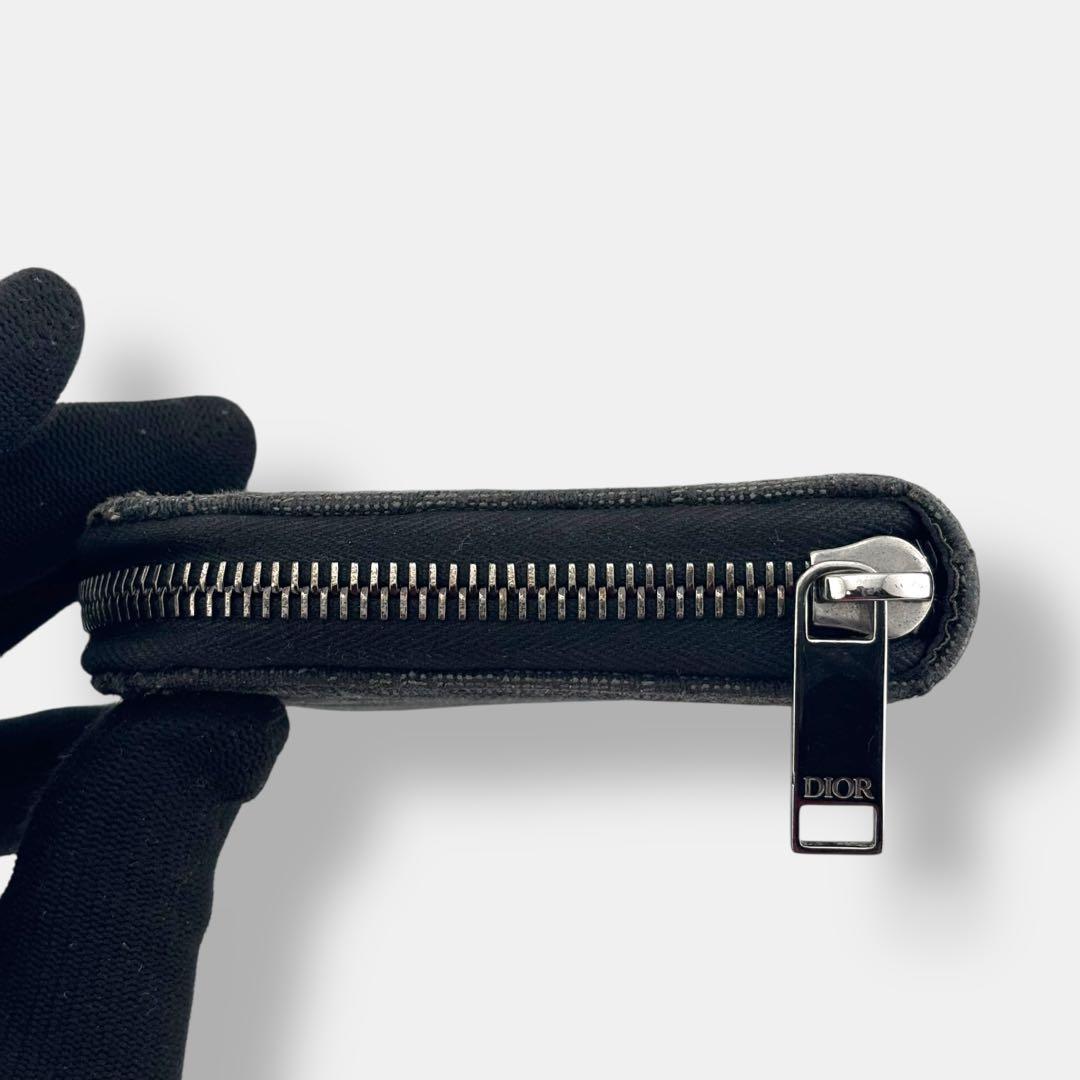 美品 ディオール ラウンドファスナー 長財布 オブリーク ジャガード ブラック