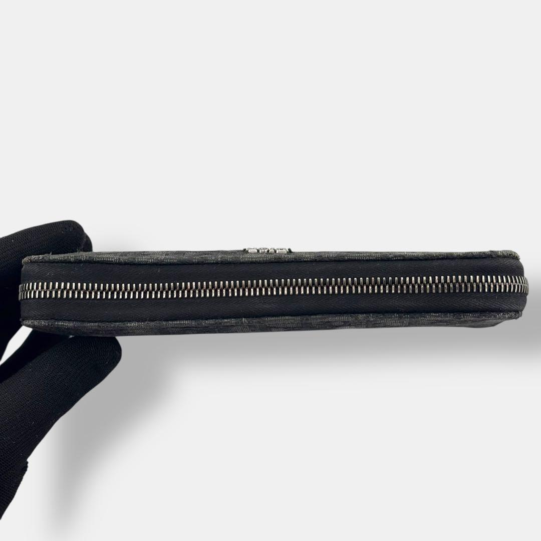 美品 ディオール ラウンドファスナー 長財布 オブリーク ジャガード ブラック