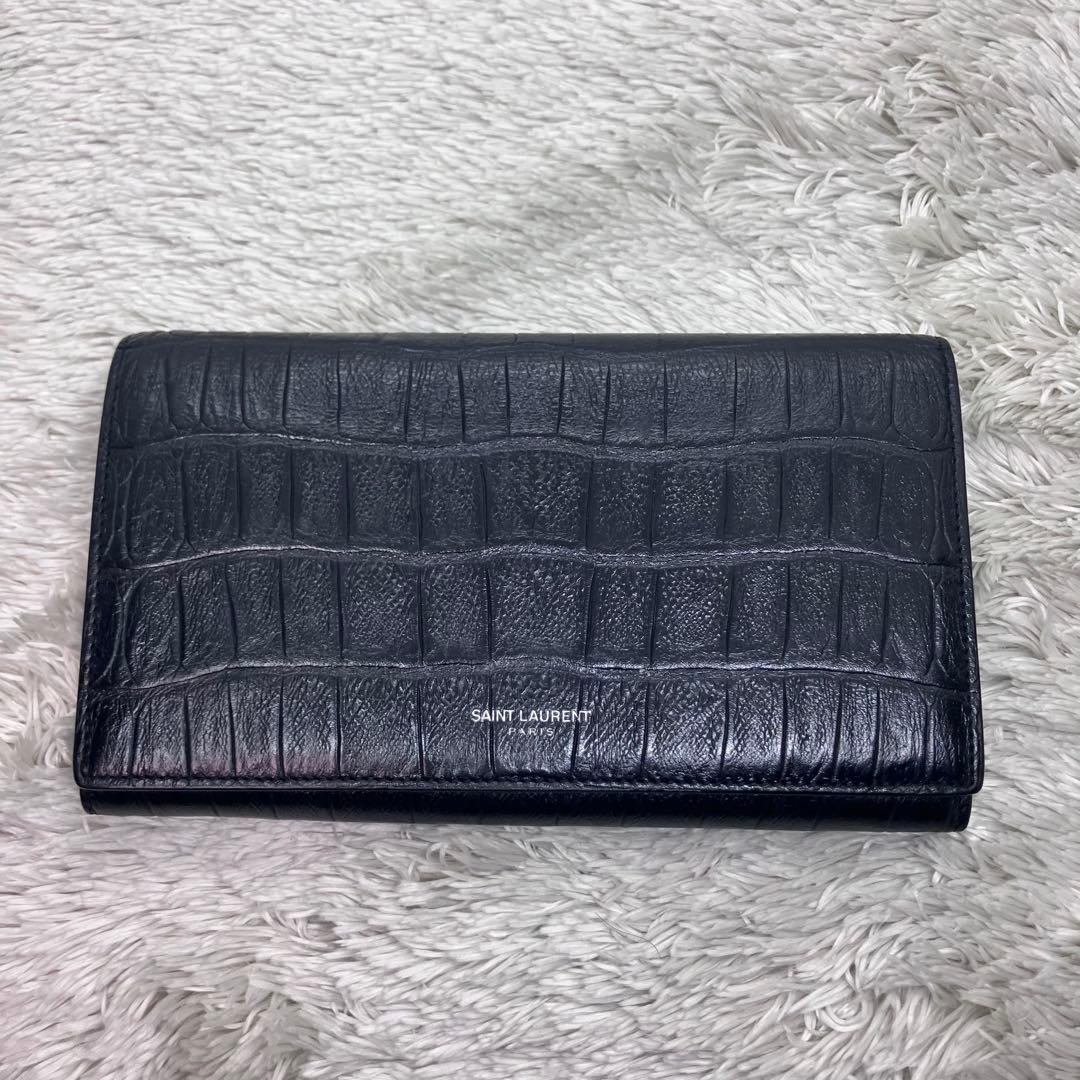 極美品✨ サンローラン クロコ 型押し 長財布 オーガナイザー YSL