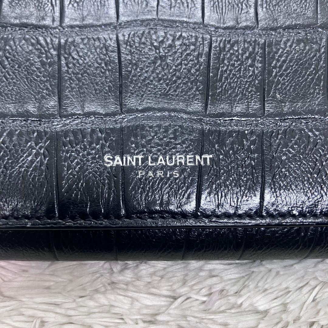 極美品✨ サンローラン クロコ 型押し 長財布 オーガナイザー YSL