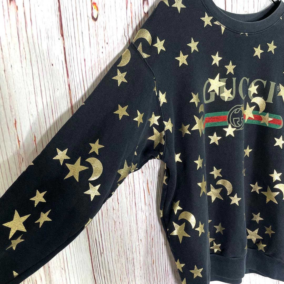 【松井】GUCCI グッチスウェットトレーナー黒ビッグロゴ　スタームーン