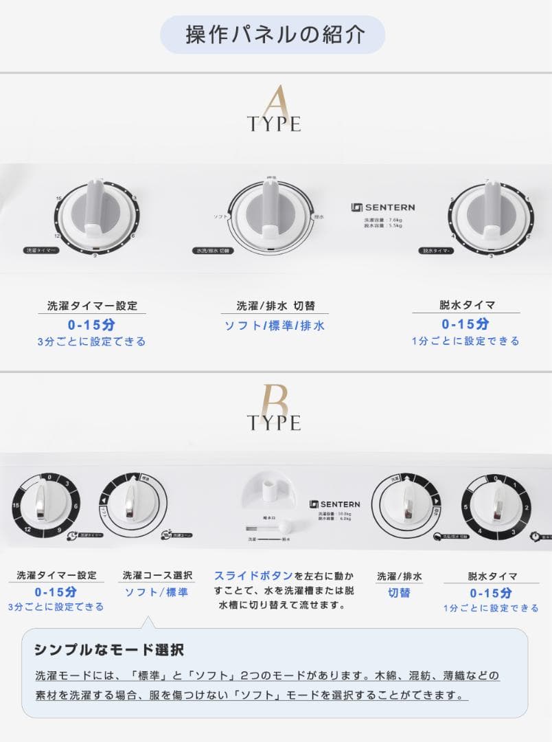 洗濯機 洗濯容量7.6kg 脱水容量5.5kg 7.6キロ キレイ タイマー
