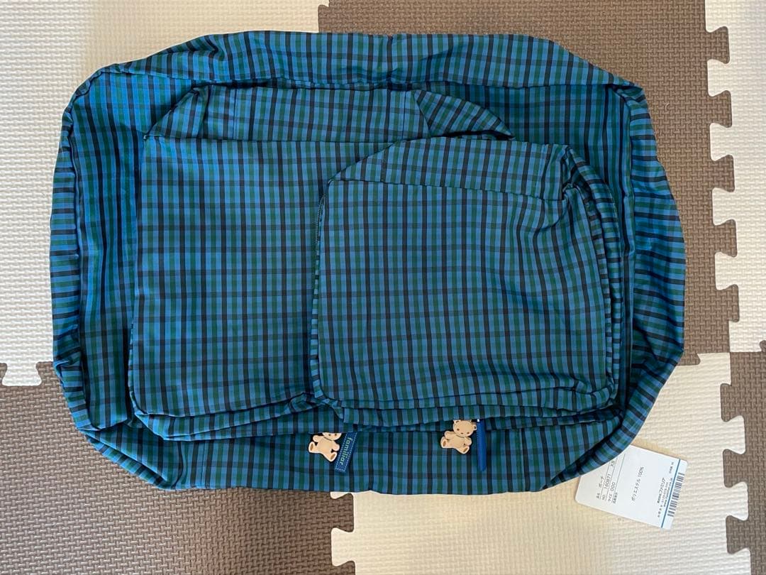 【新品・未使用】ファミリア　トラベルポーチ3点セット　青チェック　ポーチ　旅行