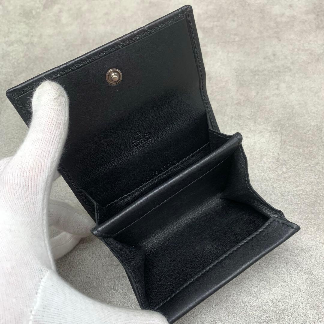 【美品】GUCCI シマ ケース 小銭入れ ブラック レザー メンズ