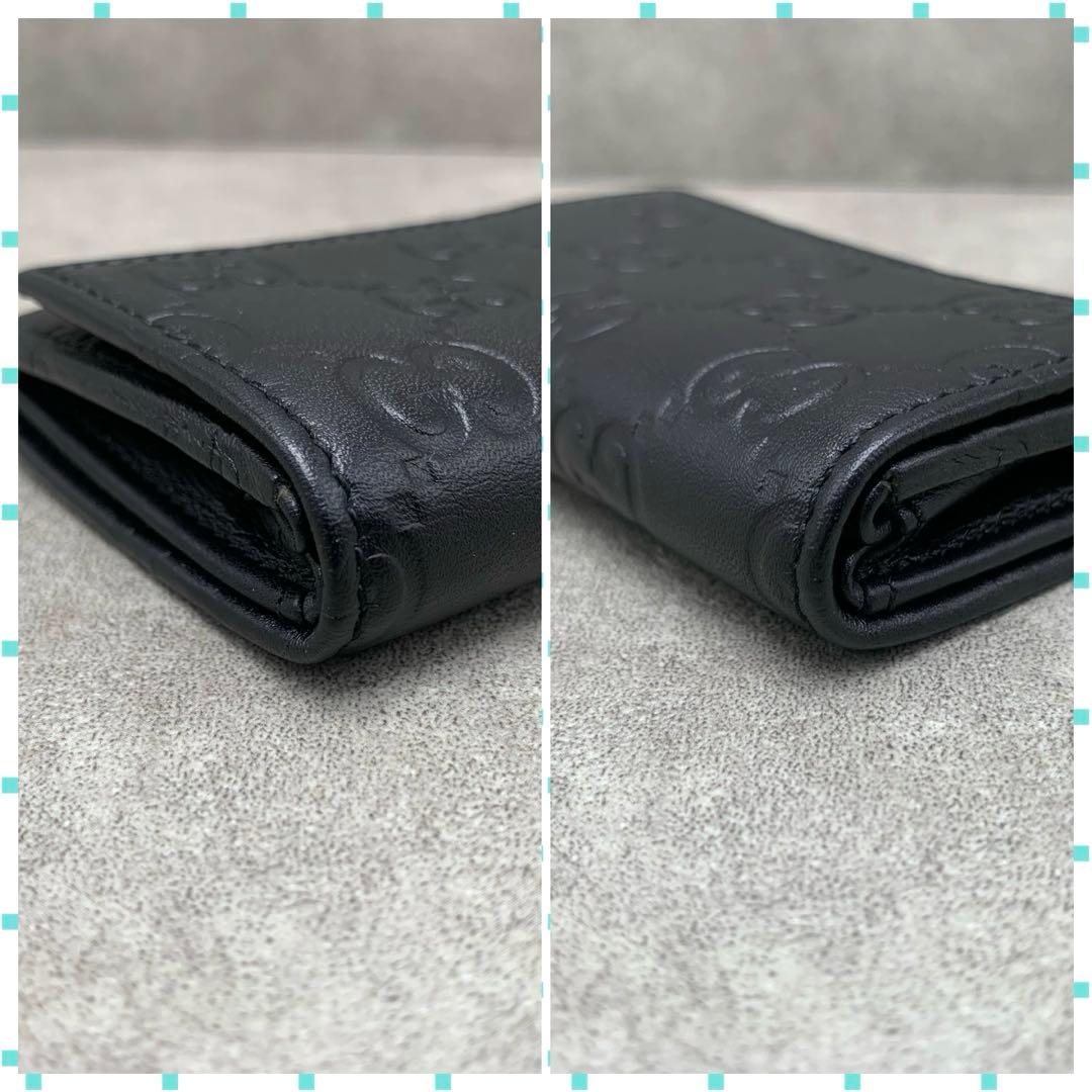 【美品】GUCCI シマ ケース 小銭入れ ブラック レザー メンズ