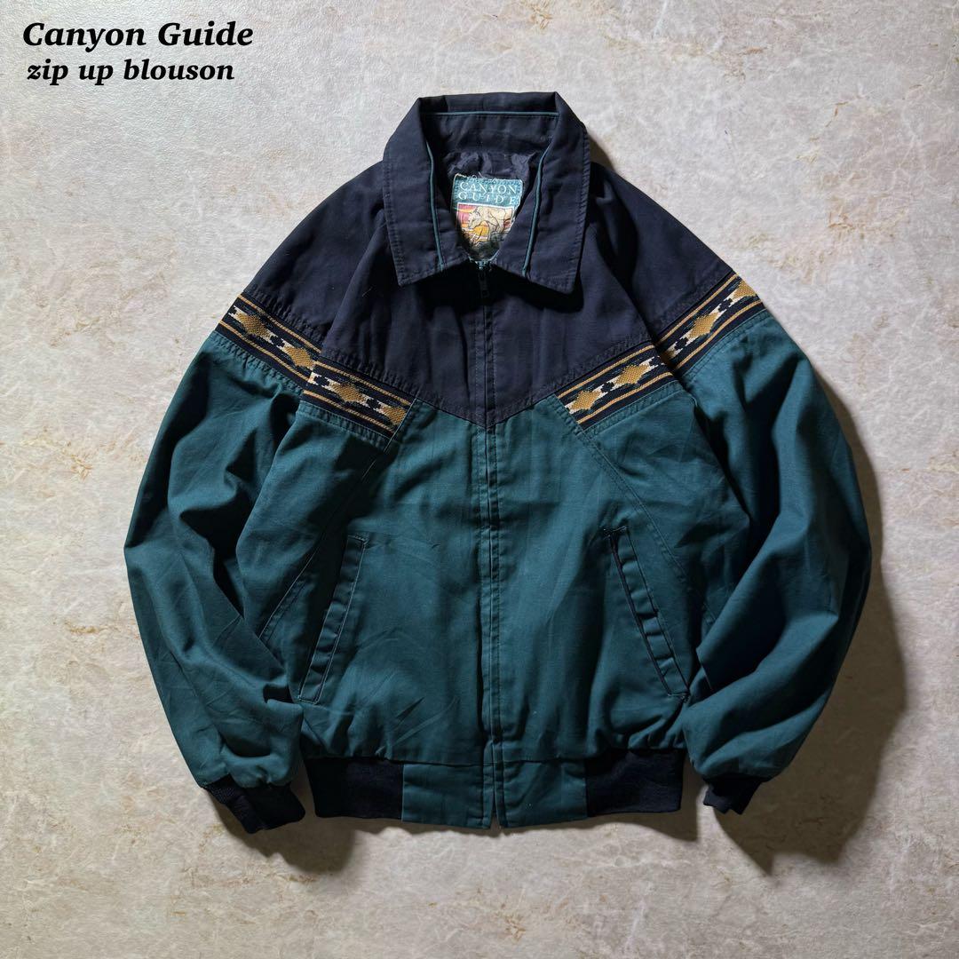 Canyon Guideジップアップブルゾン古着ネイティブ柄グリーンブラックM