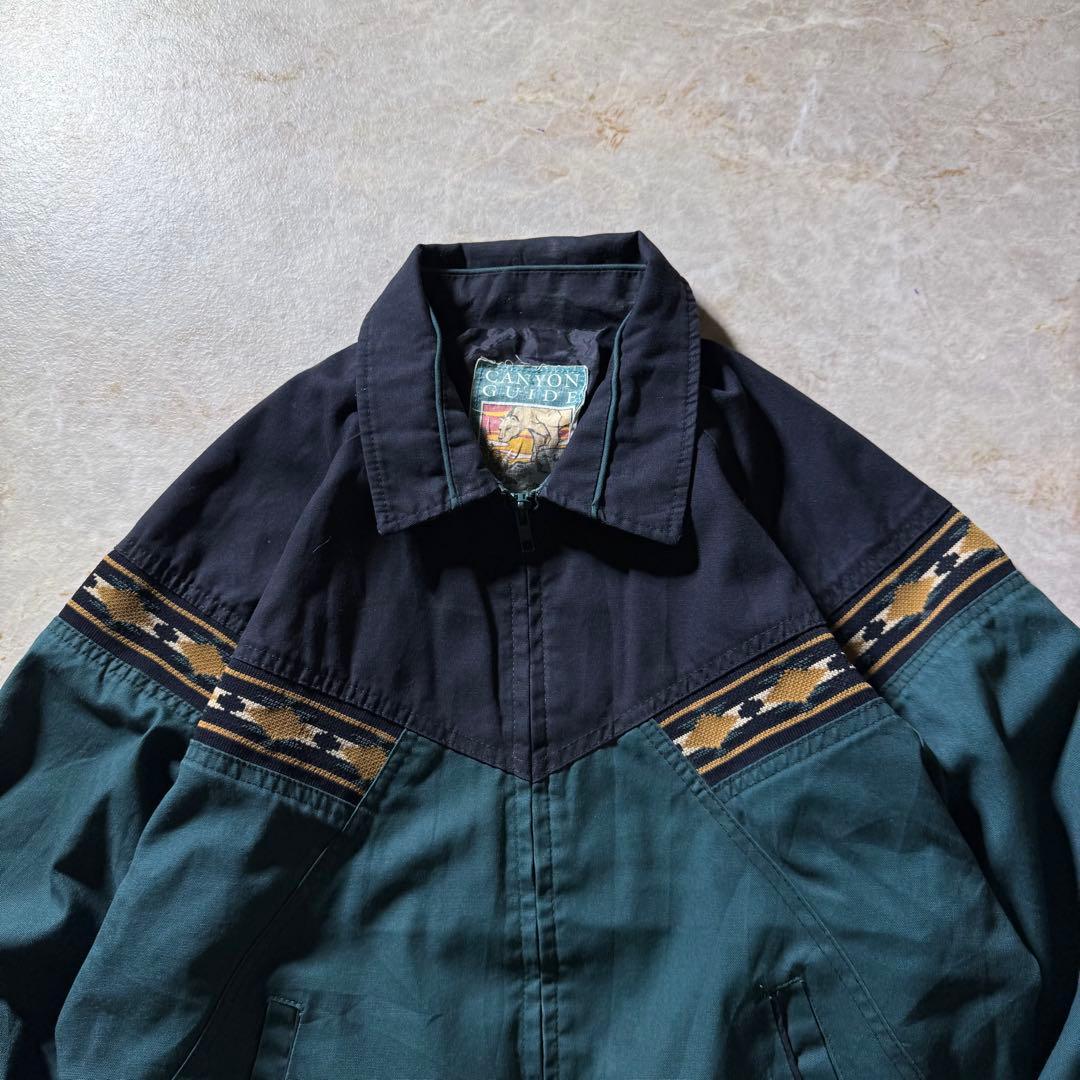 Canyon Guideジップアップブルゾン古着ネイティブ柄グリーンブラックM
