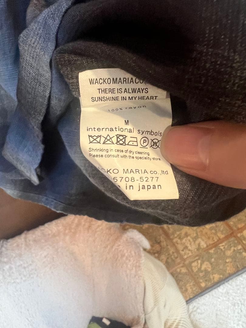 ワコマリア長袖レーヨンシャツ M 青グレー系チェック 好配色