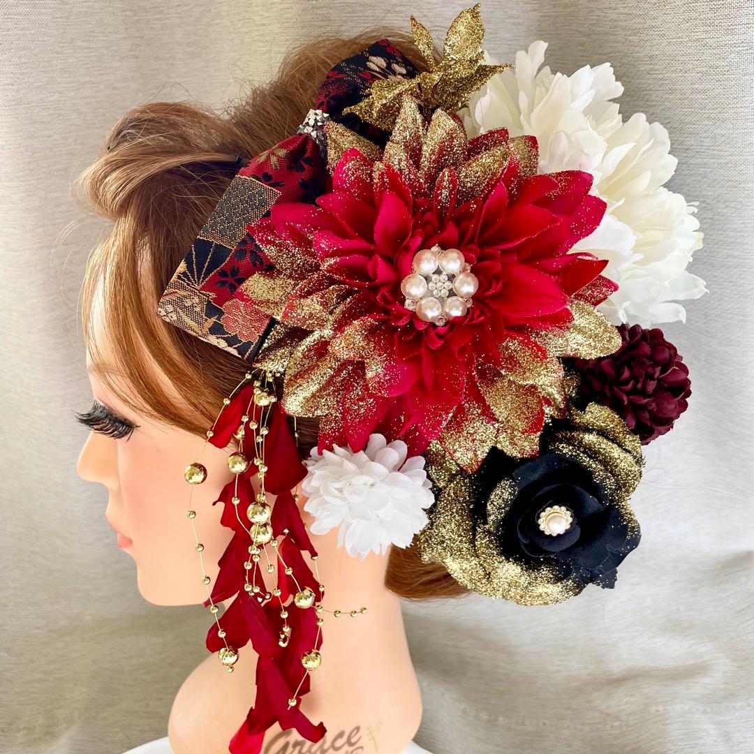 赤黒白　和装髪飾り　振袖髪飾り　成人式髪飾り　色打掛髪飾り　結婚式髪飾り