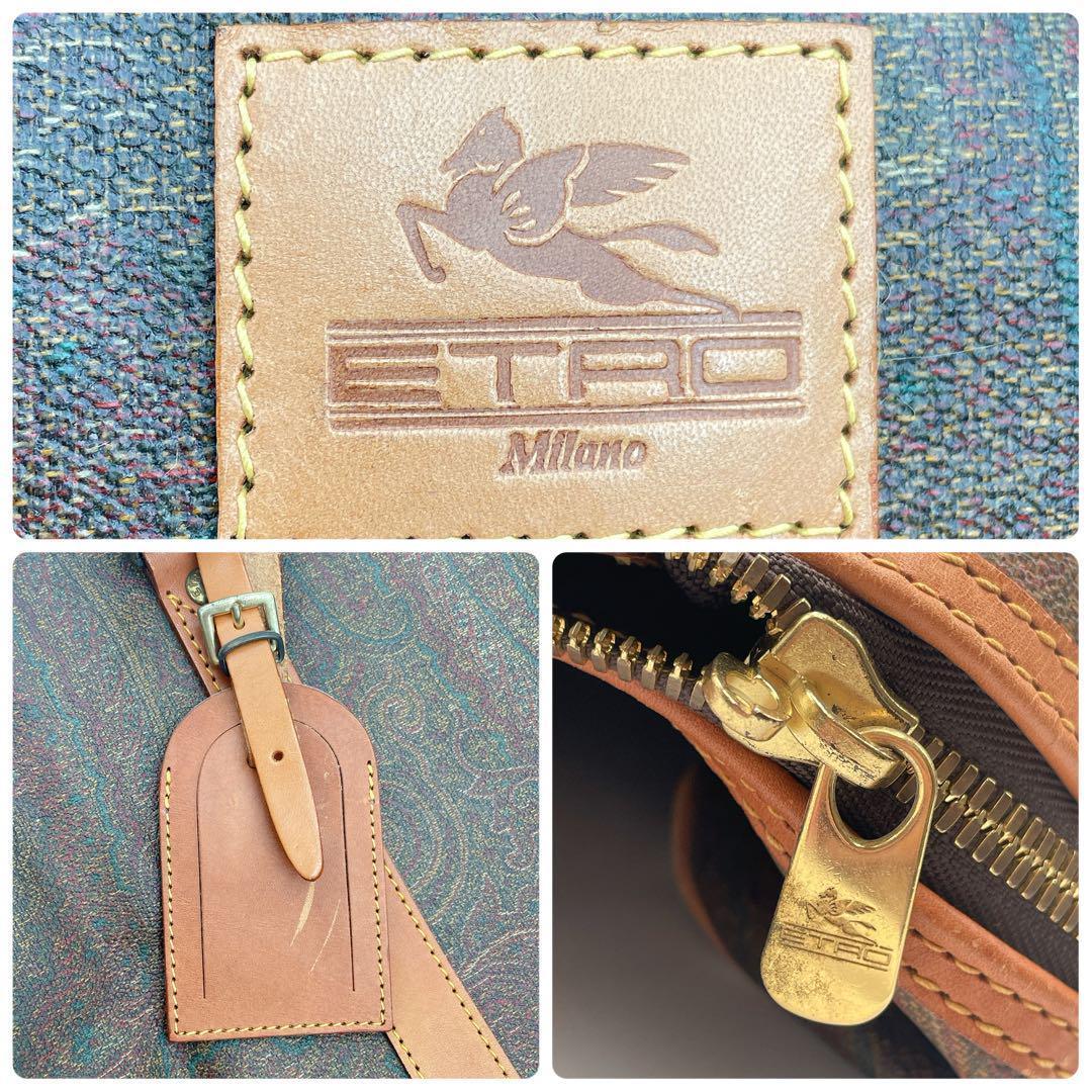 良品✨大容量 エトロ ボストン トラベルバッグ PVC×レザー ペイズリー