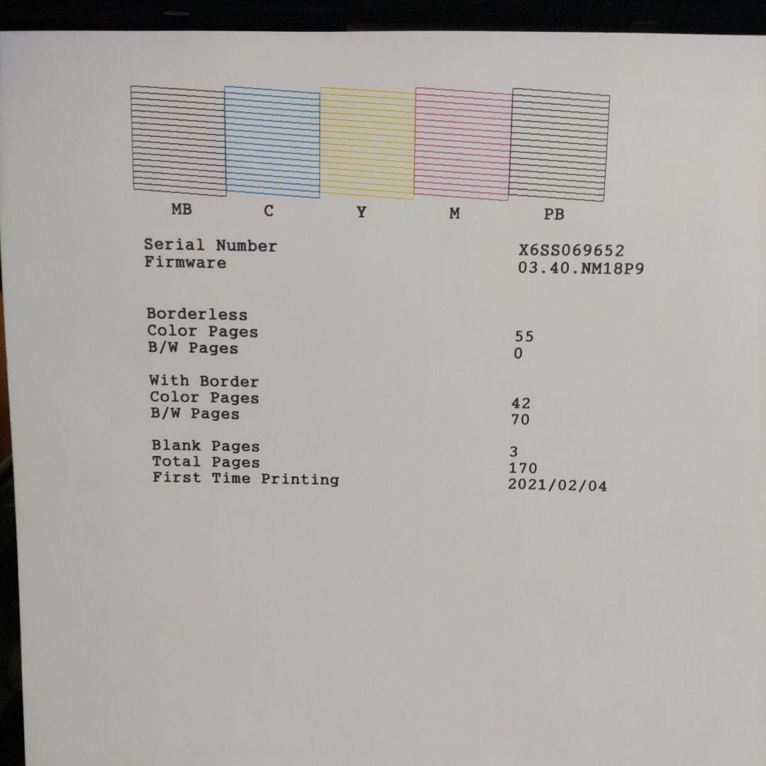 エプソンプリンターエコタンクEW-M752T総印刷枚数170枚