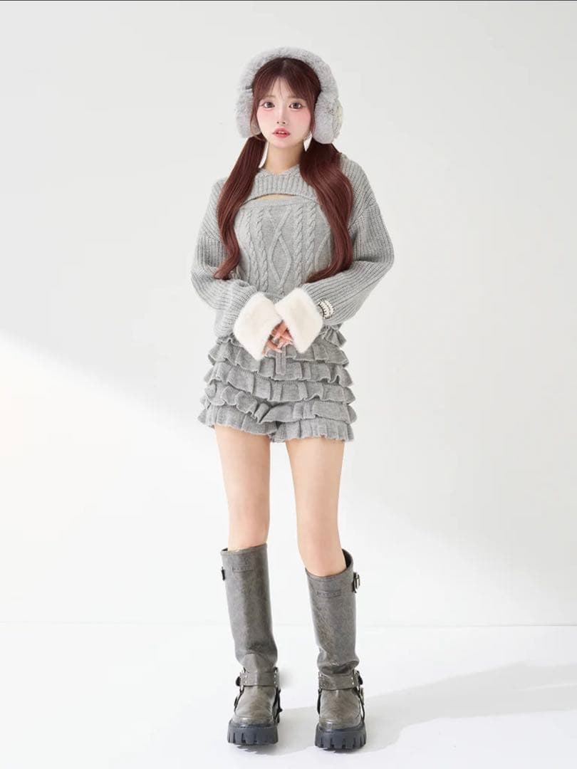 Darich フリルニットコンビネゾン GRY FREE