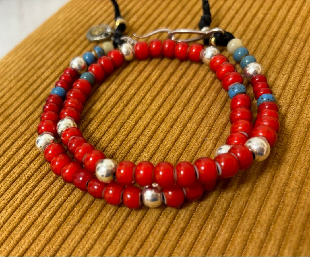 ホワイトハーツ☆SLV925ビーズ☆鹿革紐☆