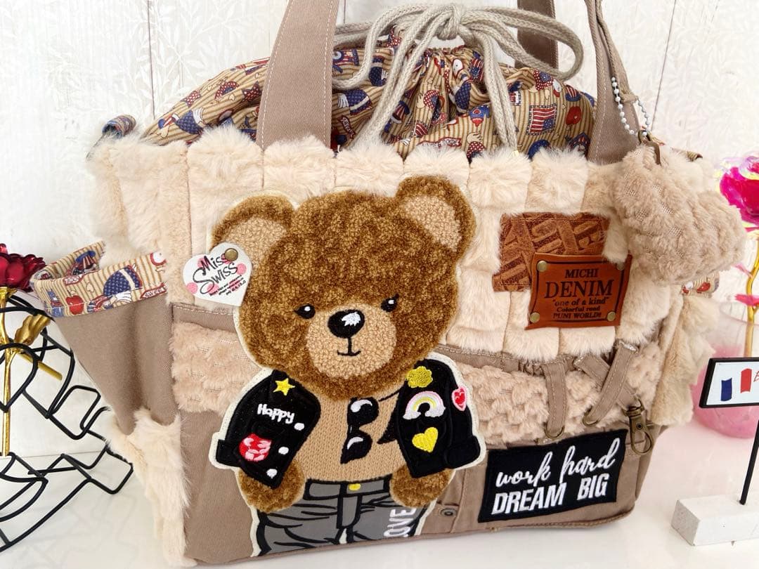 デニムリメイクバック　フワモコクマ