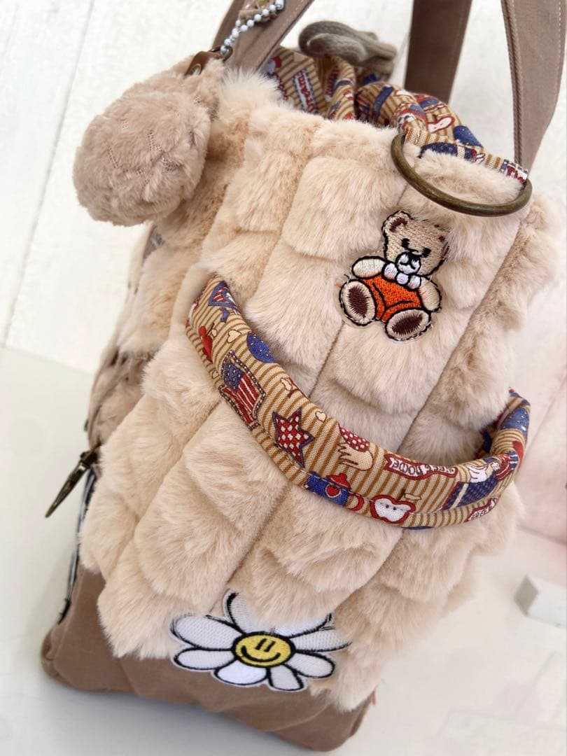 デニムリメイクバック　フワモコクマ