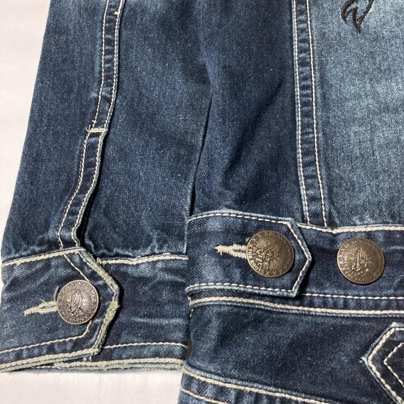 BLACK FLAME★背スカル&ロゴ刺繍 ヴィンテージ デニムツナギ 15.5