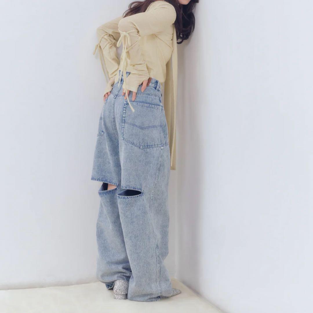 【andequal】back slit curve denim pants M