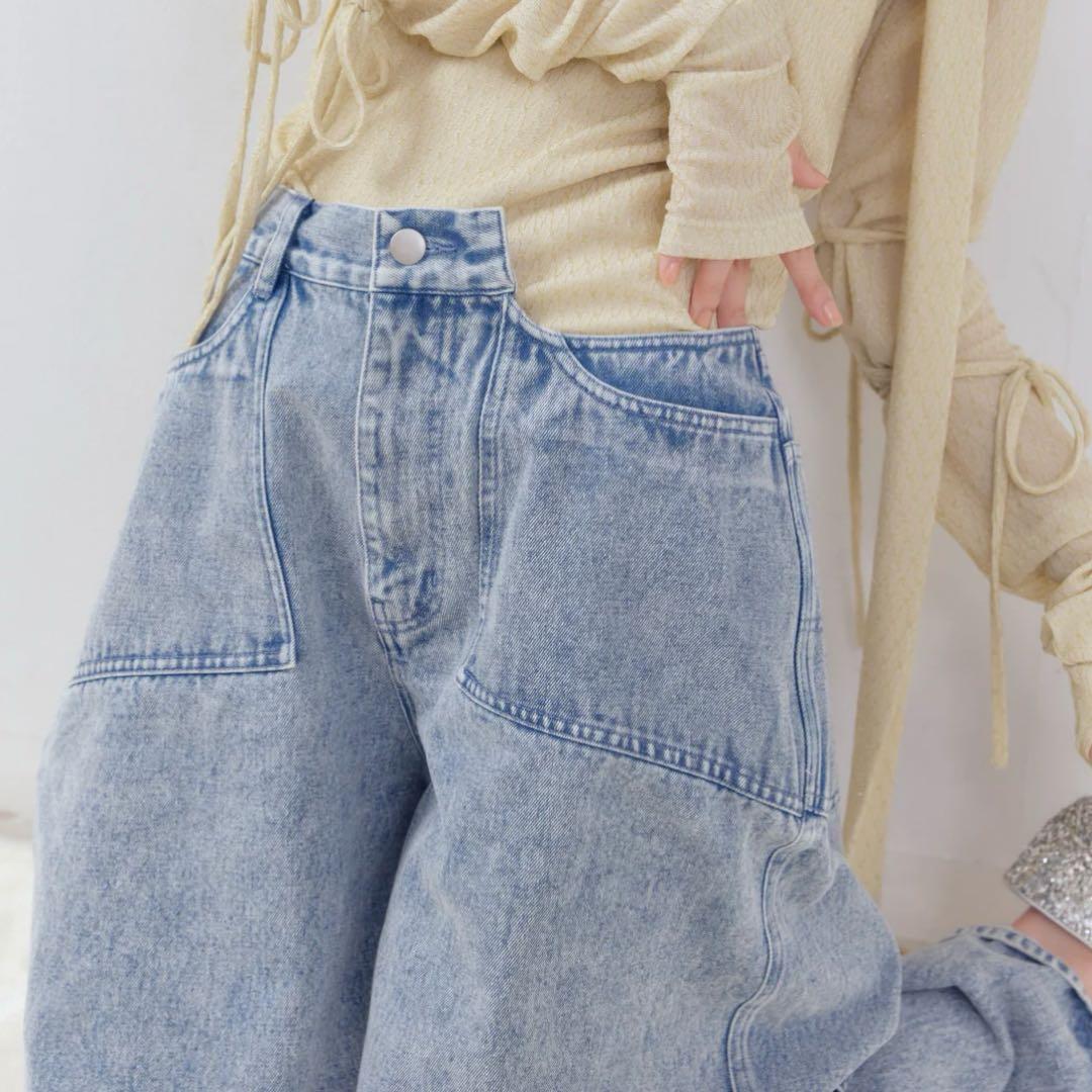 【andequal】back slit curve denim pants M