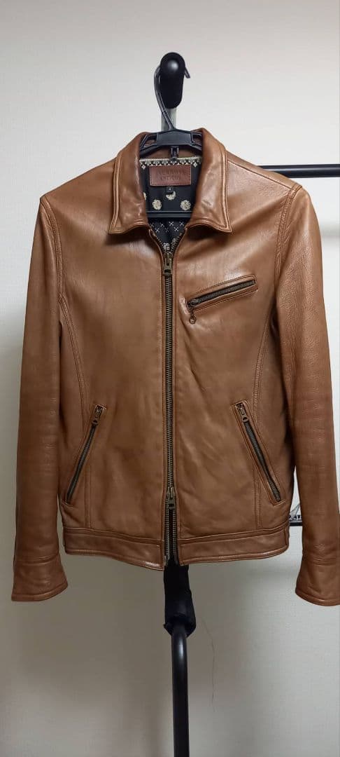 ブラウン シングルライダースジャケット