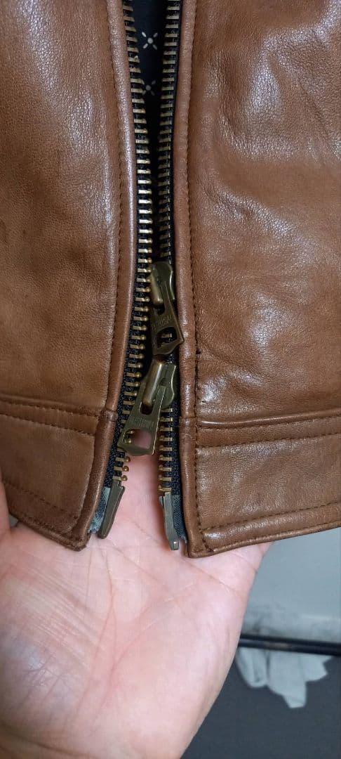 ブラウン シングルライダースジャケット