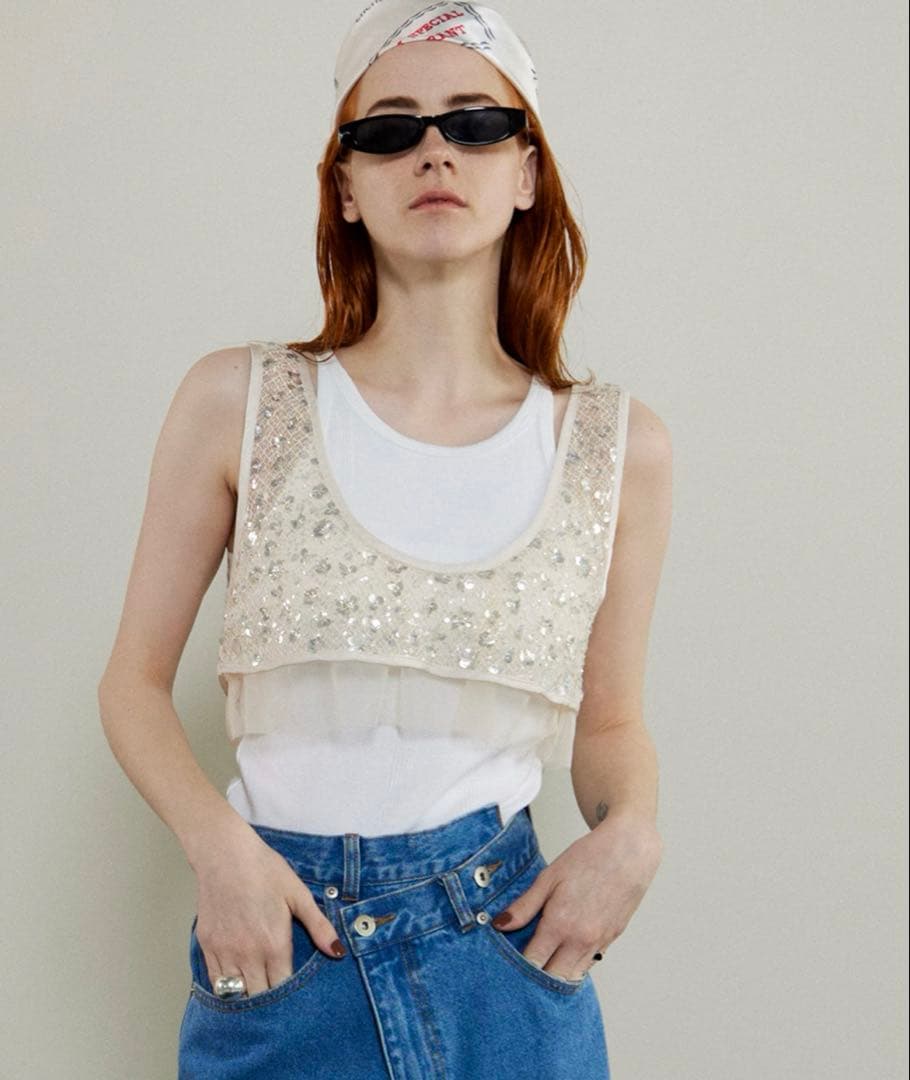 【未使用品】MaisonSpecial ビーズビスチェ キャミソール トップス