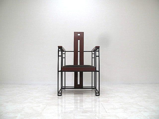 希少品　ポストモダン　アイアンフレームチェア/レッド　幾何学チェア/モダン