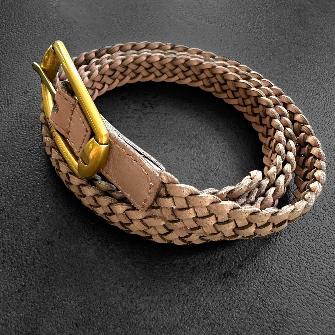 小物 GUCCI Braided leather belt Smoky pink