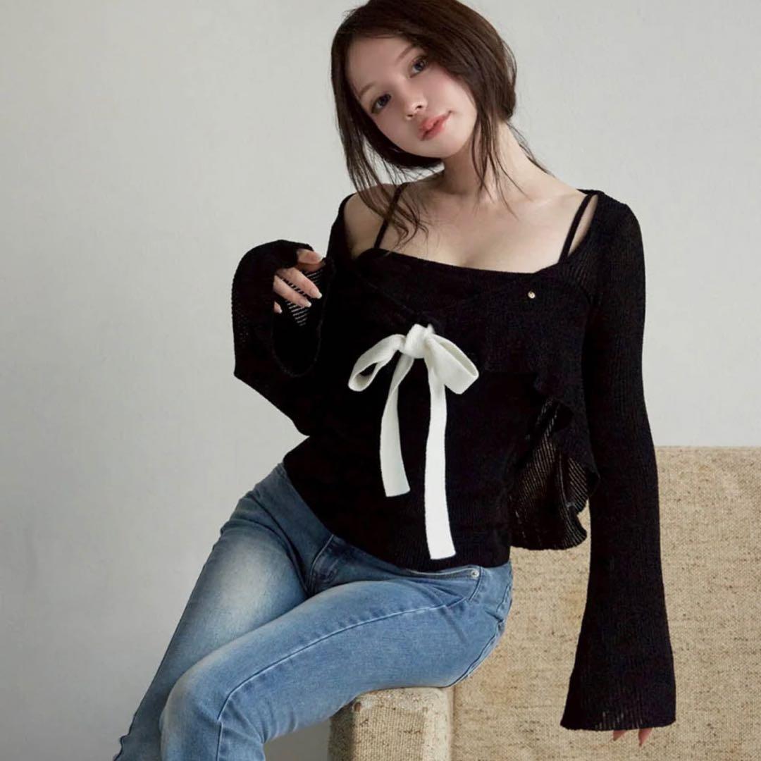 トップス andmary Emma knit flare cardigan set