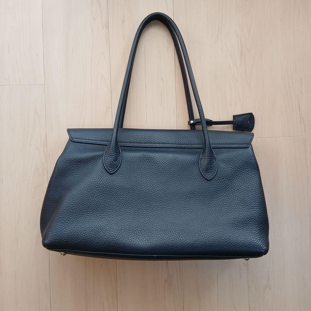 ひがし鎌倉シャツ フラップトートバッグ シュリンクレザー ネイビー