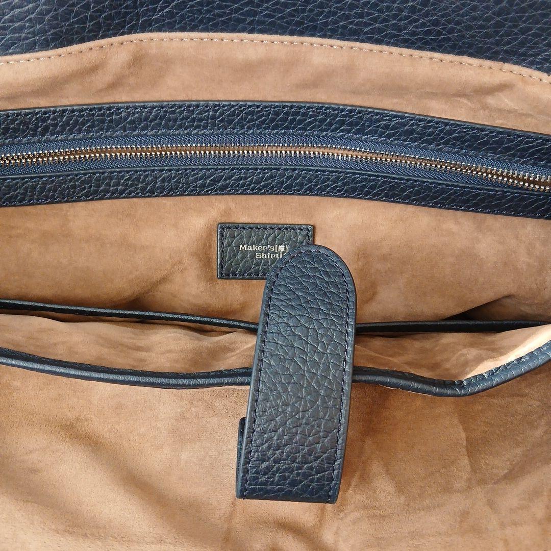 ひがし鎌倉シャツ フラップトートバッグ シュリンクレザー ネイビー