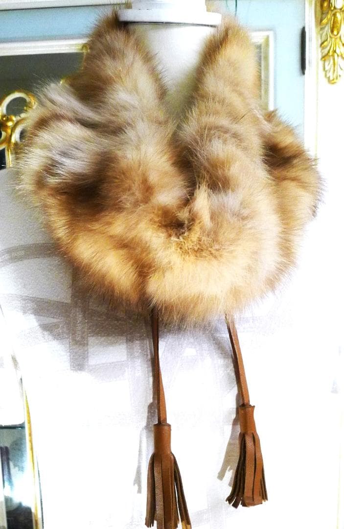 【RACHELdePARIS】ゴールデンセーブルレザーストリングス付スヌード美品