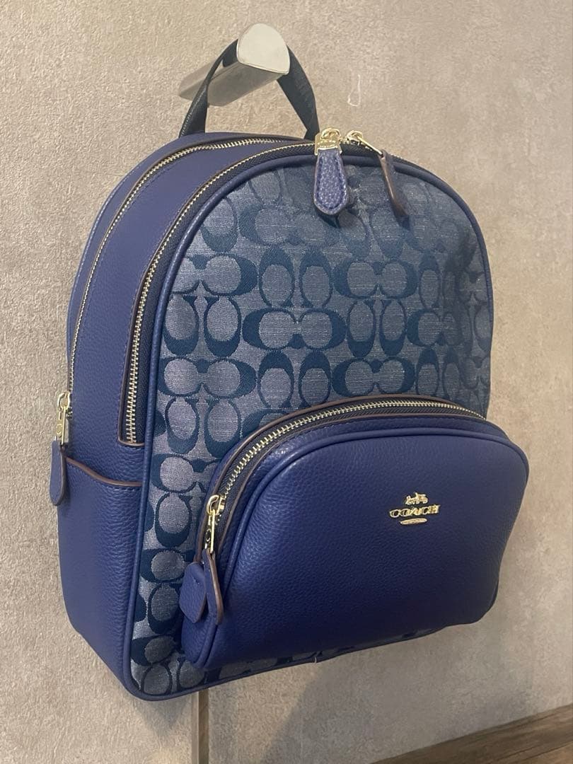 【最安値】コーチ　リュックサック　バックパック　シグネチャー　デニム　ネイビー