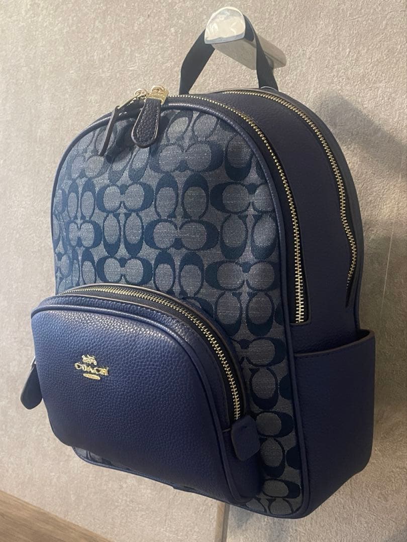 【最安値】コーチ　リュックサック　バックパック　シグネチャー　デニム　ネイビー