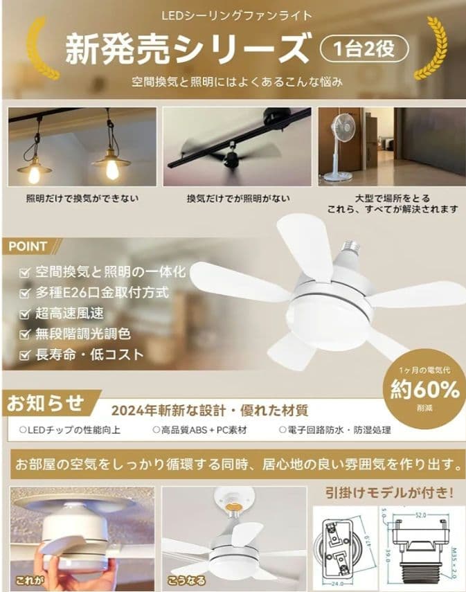 TENKOO&YOU 38W LEDライトファン 12インチ　　2個セット