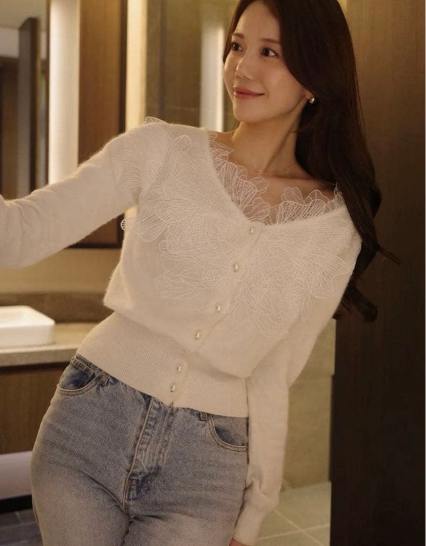【新品タグ付き】polaura レースフリルカーディガン ホワイト