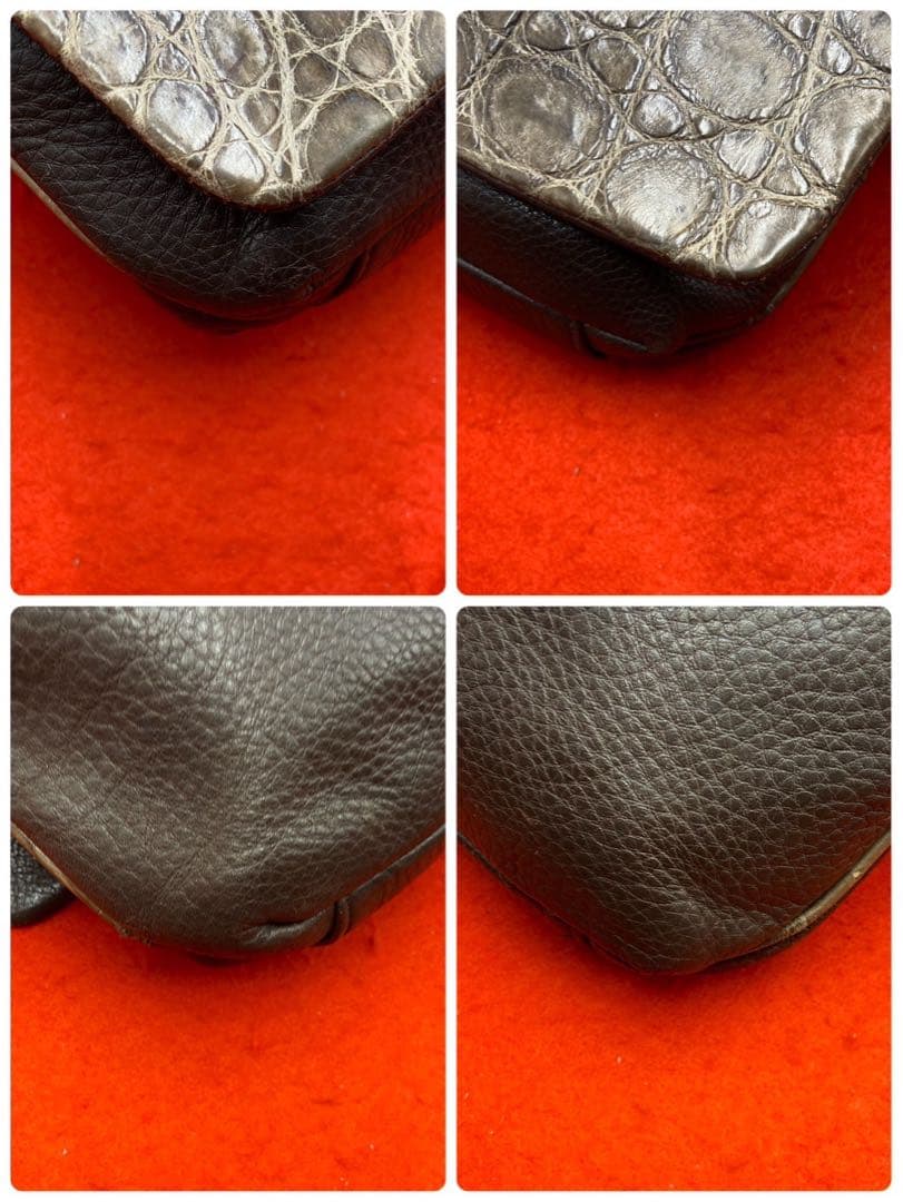 リアル　マットクロコダイル メッセンジャーバッグ 斜め掛け可能　レザー カーキ